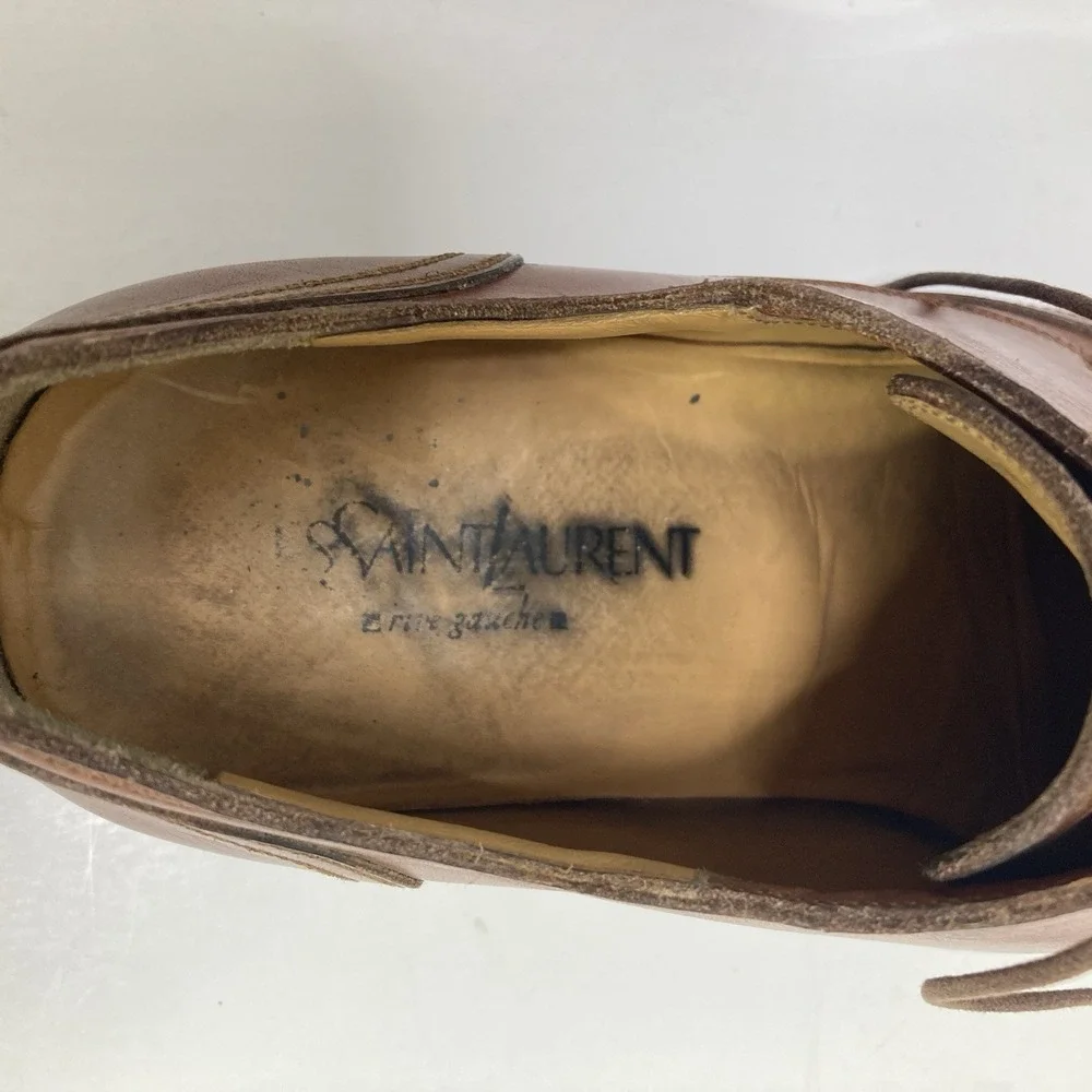 Yves Saint Laurent YSL Lace up Brown Leather Dress Shoes Split Toe Men 42 Oxford